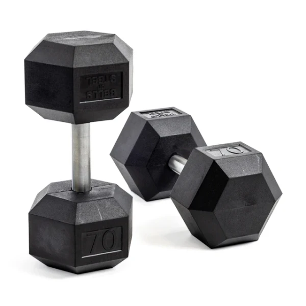 Straight Handle Rubber Hex Dumbbells